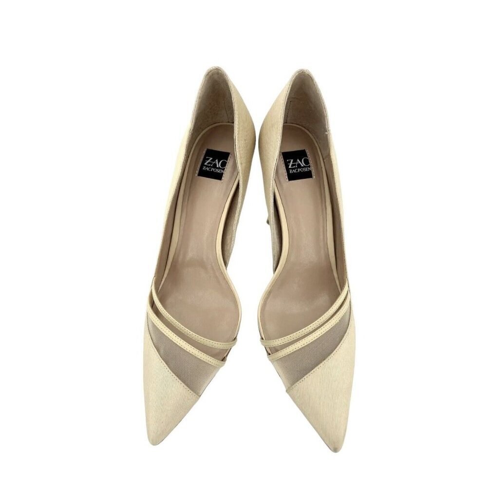 Zac Zac Posen Pumps Valerian Tan Fabric Pointed Toe Heels SZ 7 NEW - Picture 6 of 12